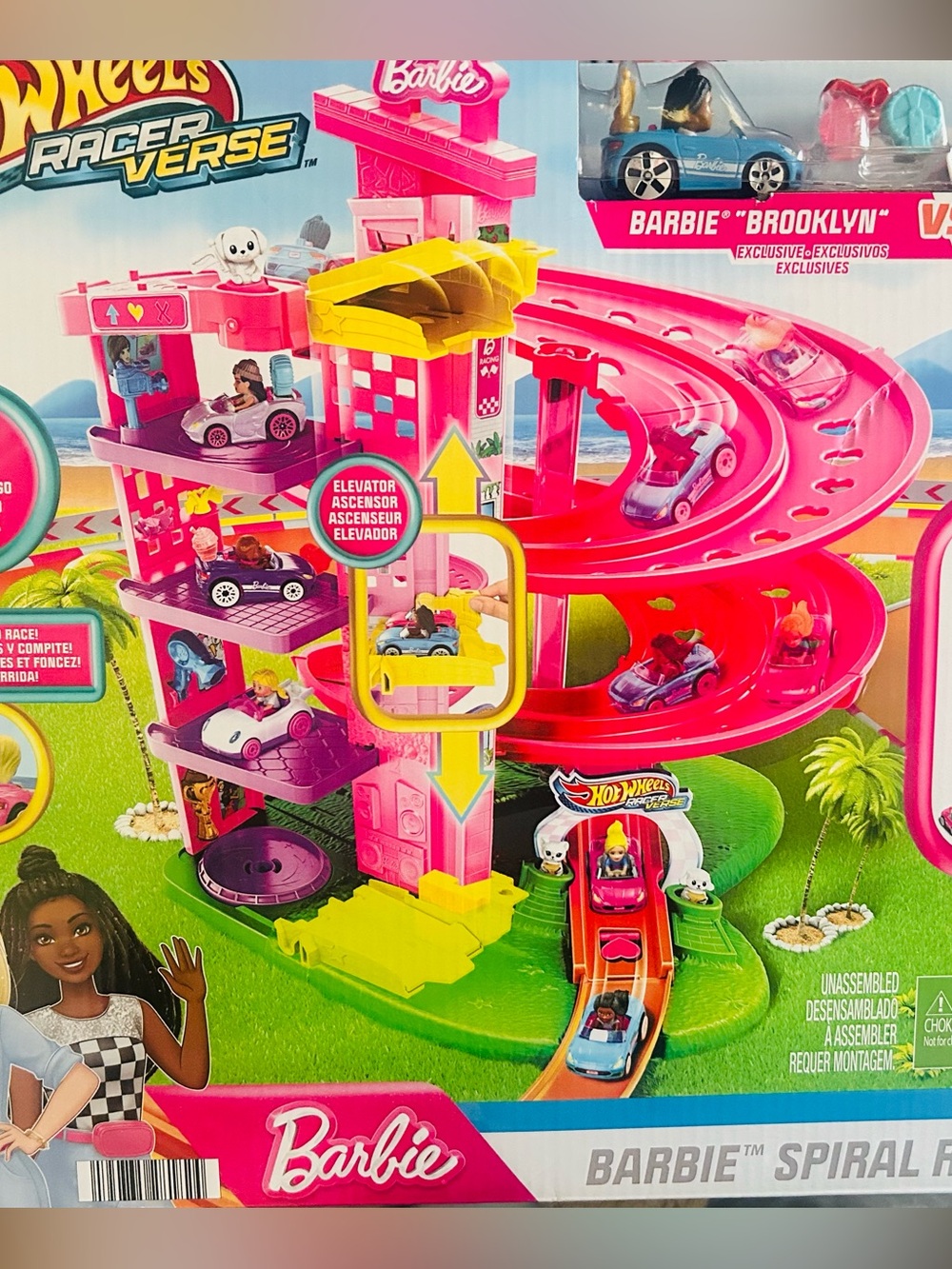 Barbie Spiral Raceway Playset in Hot Pink and Yellow